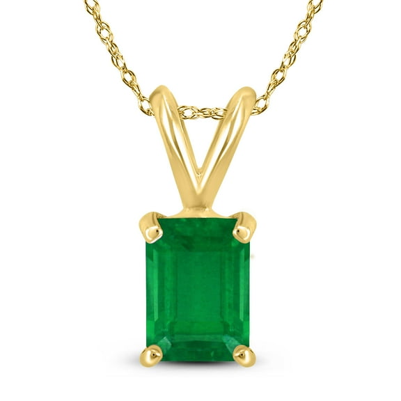 SZUL Women's 14K Yellow Gold 6x4MM Emerald Shaped Emerald Pendant