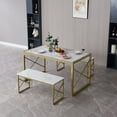 thumbnail image 2 of VECELO 55" Dining Table Sets with Benches, Modern Industrial 3-Piece Kitchen Table Set for Dining Room, Gold, 2 of 11