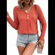 thumbnail image 1 of Camisetas de Verano con Cuello en V para Mujer, Estilo Informal, Tipo Túnica con Botones y Cuello Henley Color Naranja XL, 1 of 7
