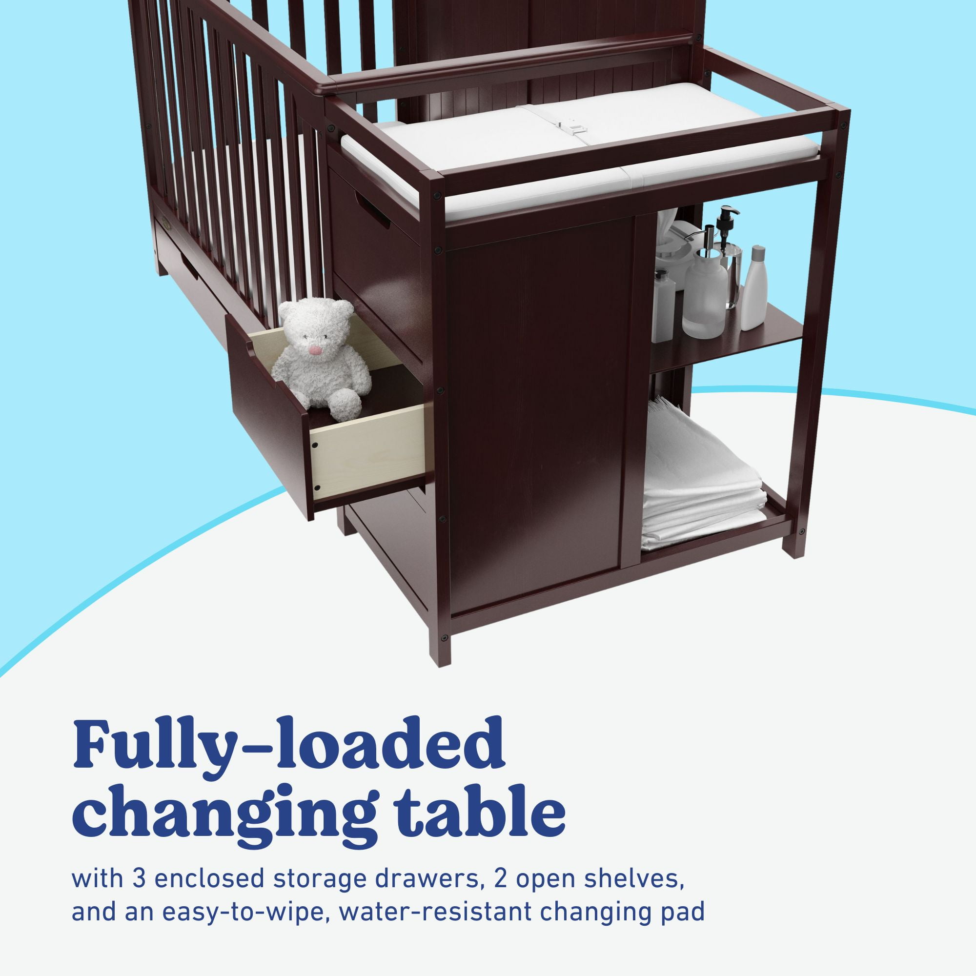 Graco Hadley 5-in-1 Convertible Baby Crib and Changer with Drawer, Espresso