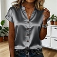 thumbnail image 4 of Hfnxid Women Satin Short Sleeve Shirts Summer Dressy Business Blouses Button Down V Neck Tshirt Solid Color Office Blouses Gray XXL, 4 of 6