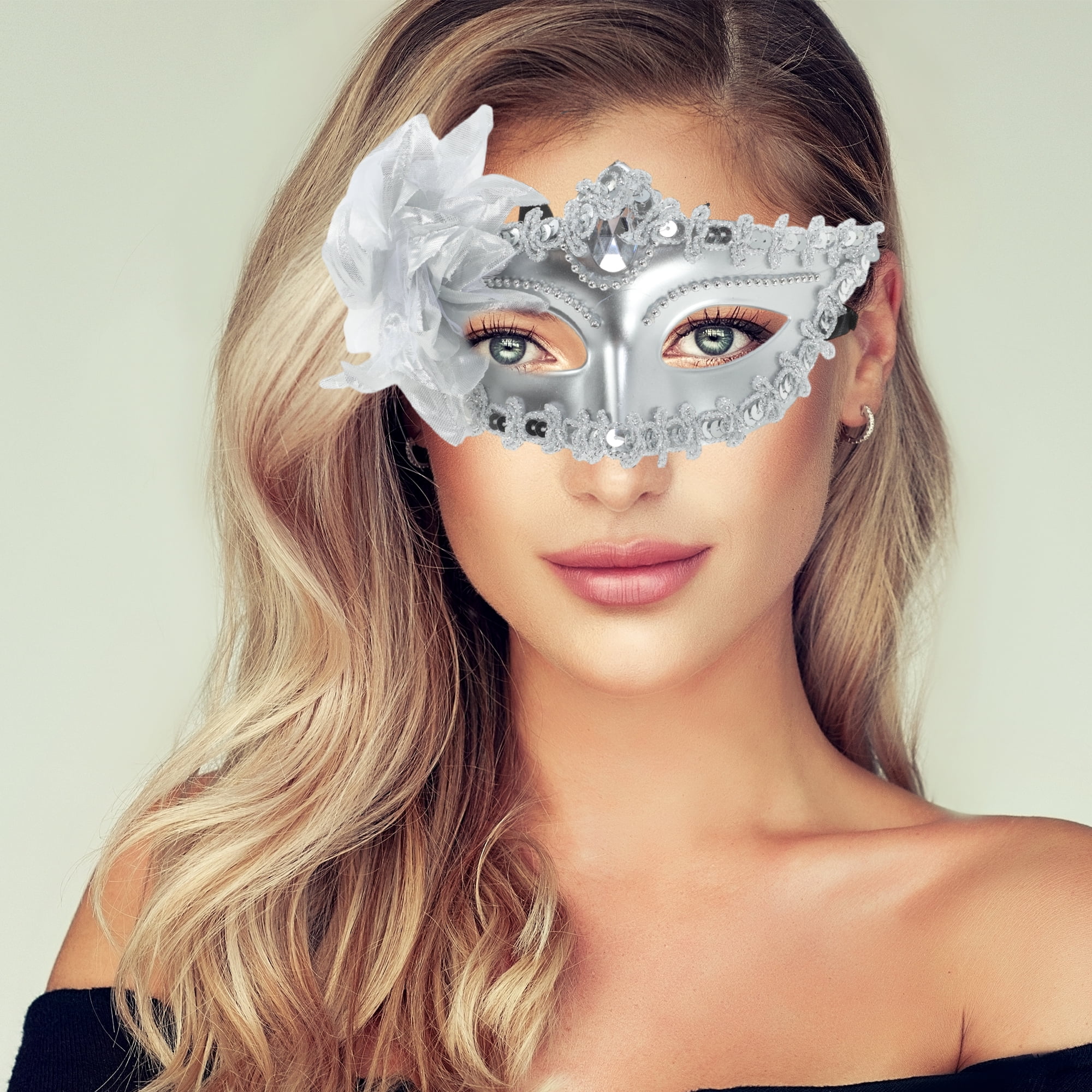 Unique Bargains 1 Pack Elegant Lily Princess Half Face Party Mask Silver Tone