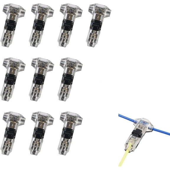 10 Pcs Wire Connectors,1 Pin 2 Way Low Voltage Wire T Tap Splitters Connectors,Universal Compact No Wire Stripping Wire Connectors Combo,No Soldering Wire Splice Connectors,18-22AWG