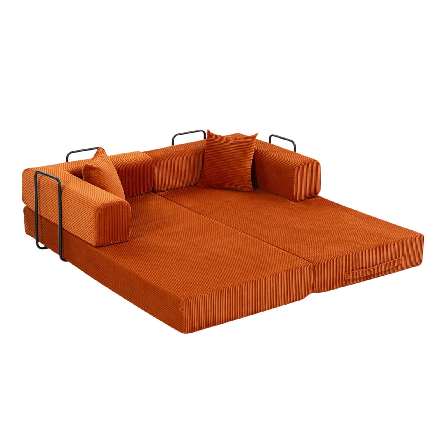 Hommoo Versatile Corduroy Fabric Full Foam Modular Compressed Sofa Couch Bed Sleeper with Multiple Layout Options, Orange