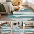 thumbnail image 5 of 5ft Round Rug, Blue Gray Stripes Non-Skid Rubber Backing Large Area Rugs - Living Room Bedroom Home Office, Watercolor Modern Abstract Minimalist Indoor Floor Mat Carpets Washable Rug, 5 of 9