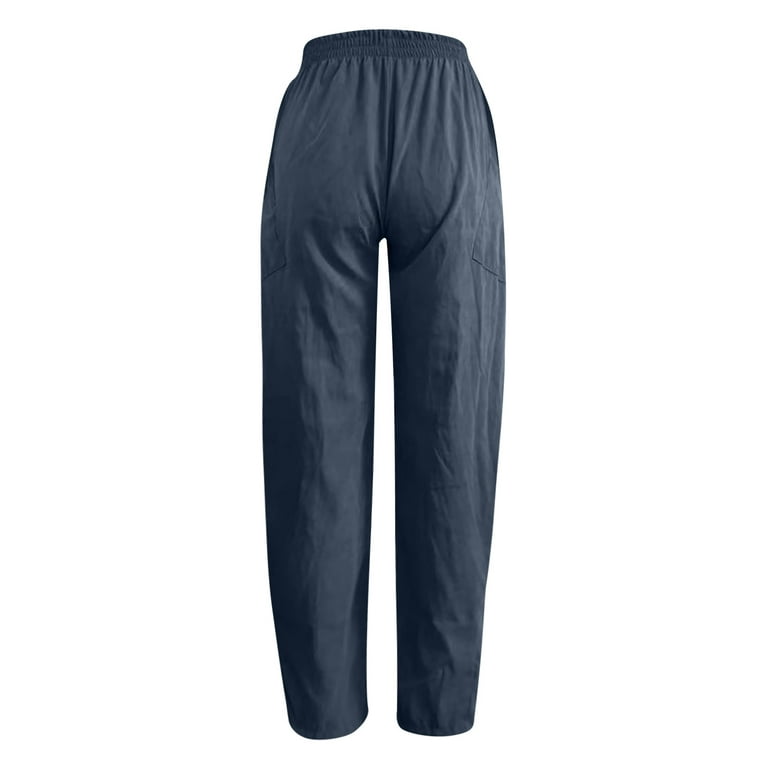 HUPOM Womens Trouser Pants Pants For Women Knicker Mid Waist Rise Full  Straight-Leg Blue L