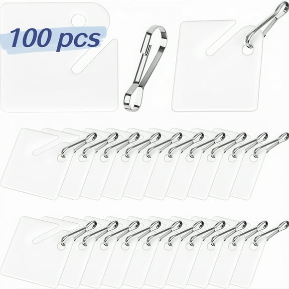 WuPing 100 Pcs Key Tags, White Plastic Hanging Tags with Metal Snap Hooks for Key Cabinets with Slots, Storage Boxes, and Lockers