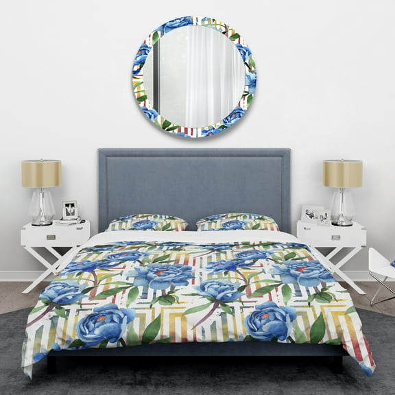 Designart 'Retro Floral Botanical Design I' Mid-Century Modern Duvet Cover Set