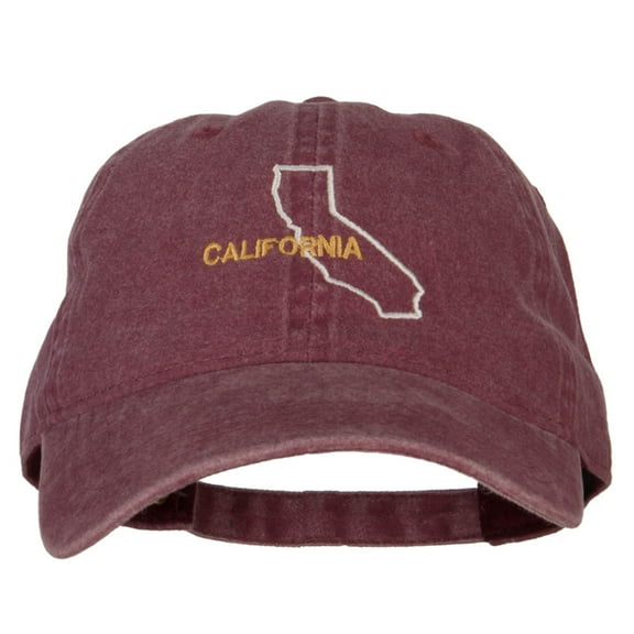 California with Map Outline Embroidered Washed Cotton Twill Cap - Maroon OSFM
