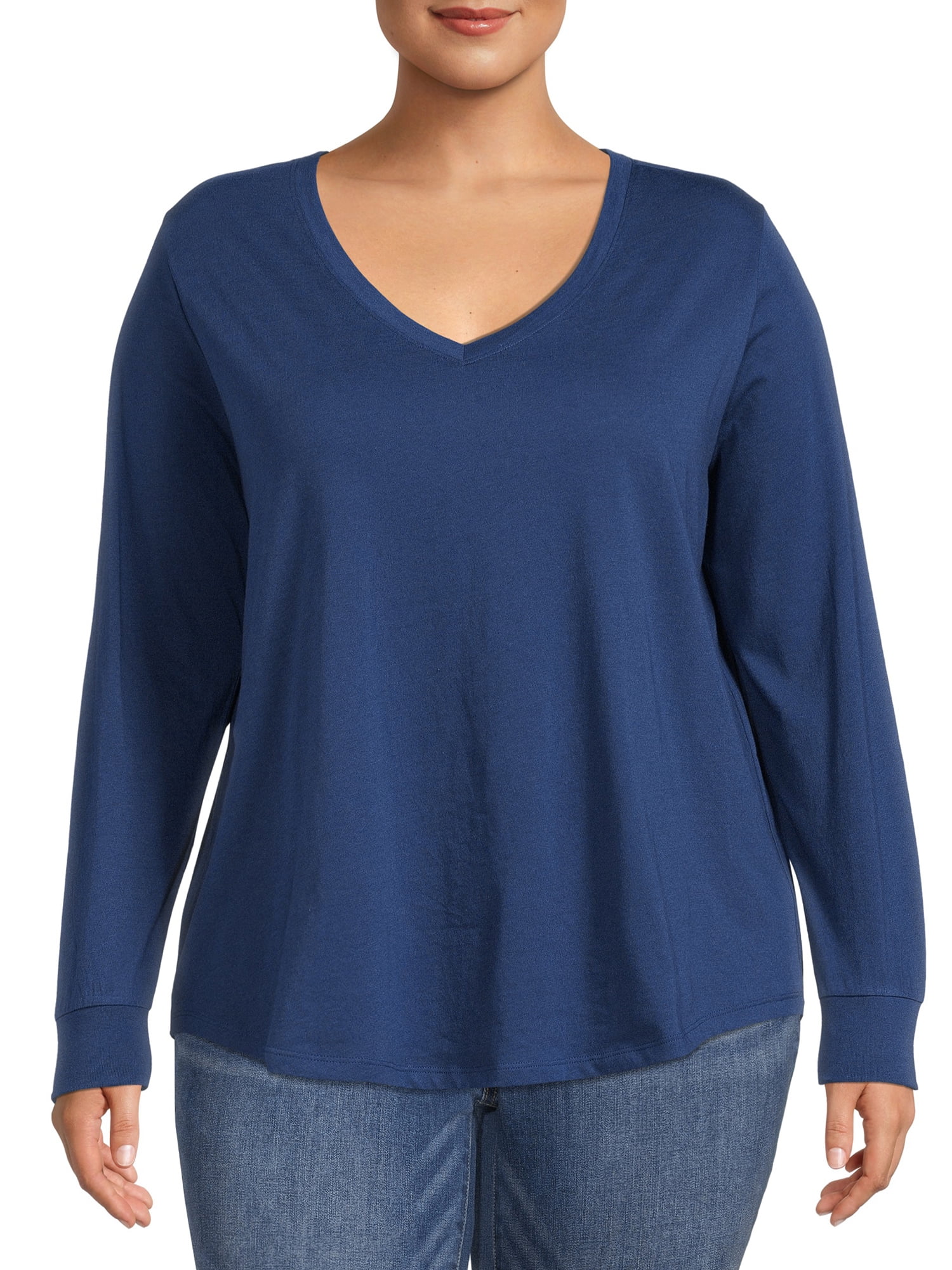 Terra & Sky EB Terra & Sky Women's Plus Size V-Neck Tee with Long Sleeves