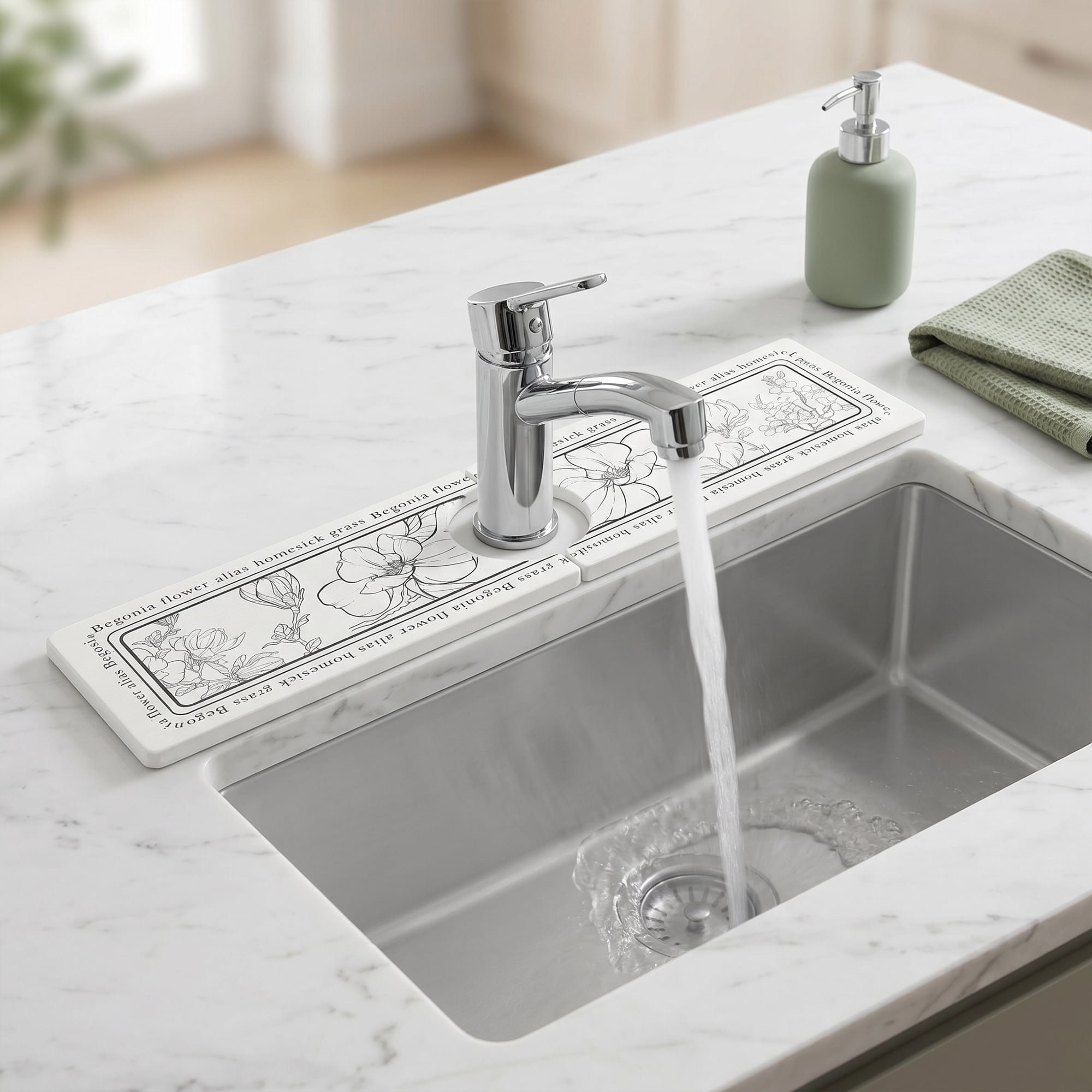Unique Bargains Faucet Mat Versatile Kitchen Sink Mat for Home Flower 15.7*3.9 in