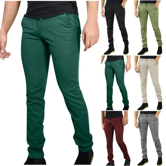 Danhjin Dress Pants for Men Stretch Golf Pants Casual Thin Solid Color Business Outfits Mid Waist Button Pants with Pockets