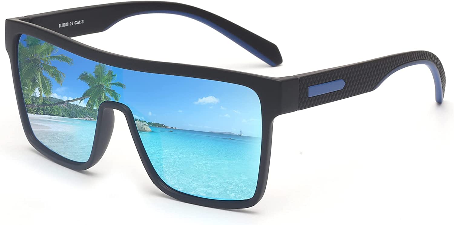 CHOOOAN Polarized Shield Sunglasses for Men, Oversized Square Flat Top