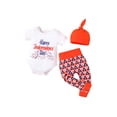 thumbnail image 2 of FOCUSNORM Babies Clothes Set, Round Collar Short Sleeve Romper, Pants and Cap, 2 of 9