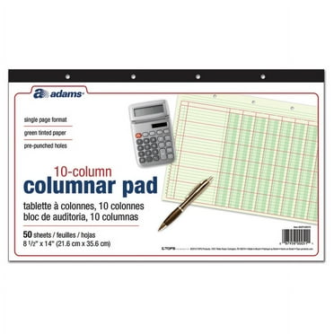 Adams Bloc de Analisis 14" x 8 1/2", 50 Paginas (50 Hojas), 10 Columnas, Verde