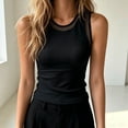 thumbnail image 4 of GUACER Womens Mesh Trim Ribbed Tank Tops, Sleeveless Sheer Round Neck Fitted Camisole, Soft Stretchy Basic Top, 4 of 7