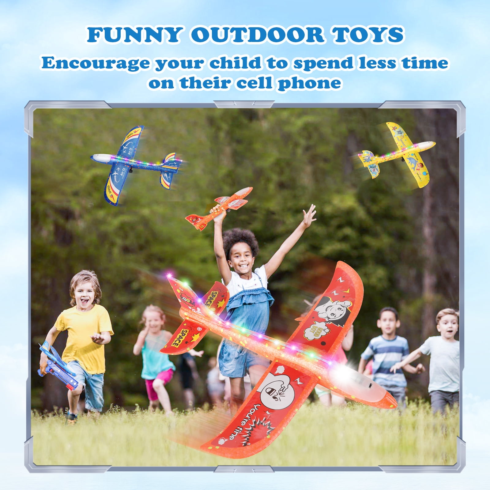 3 Pack Airplane Launcher Toys, 2 Flight Modes LED Light Foam Glider Catapult Plane Toy,Outdoor Flying Toys Birthday Gifts for Kids Boys Girls 3 4 5 6 7 8 9 10 Year Old