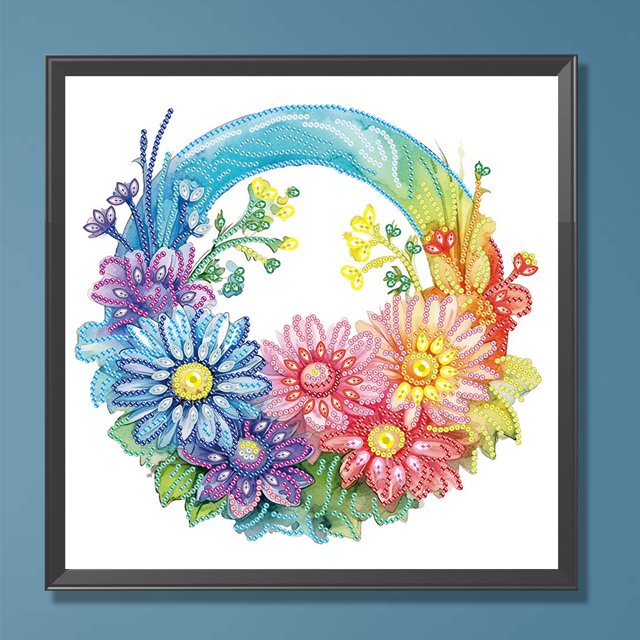 Pintura de diamante 5D DIY Kit de taladro en forma especial parcial Rainbow Flower Home Art Hugtrwg Para estrenar