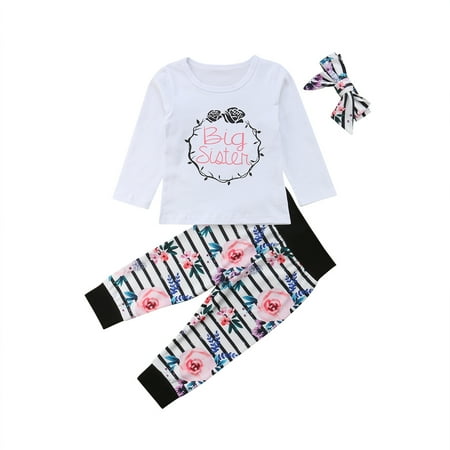 

Kids Baby Sister Matching Outfits Elder Sister Long Sleeve T-shirt Little Sister Romper Floral Pant