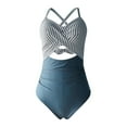 thumbnail image 4 of Sngxgn Women's Twist Back Cut Out Ring Plunge Neck Swimsuit Bathing Suit(Light Blue,XL), 4 of 5