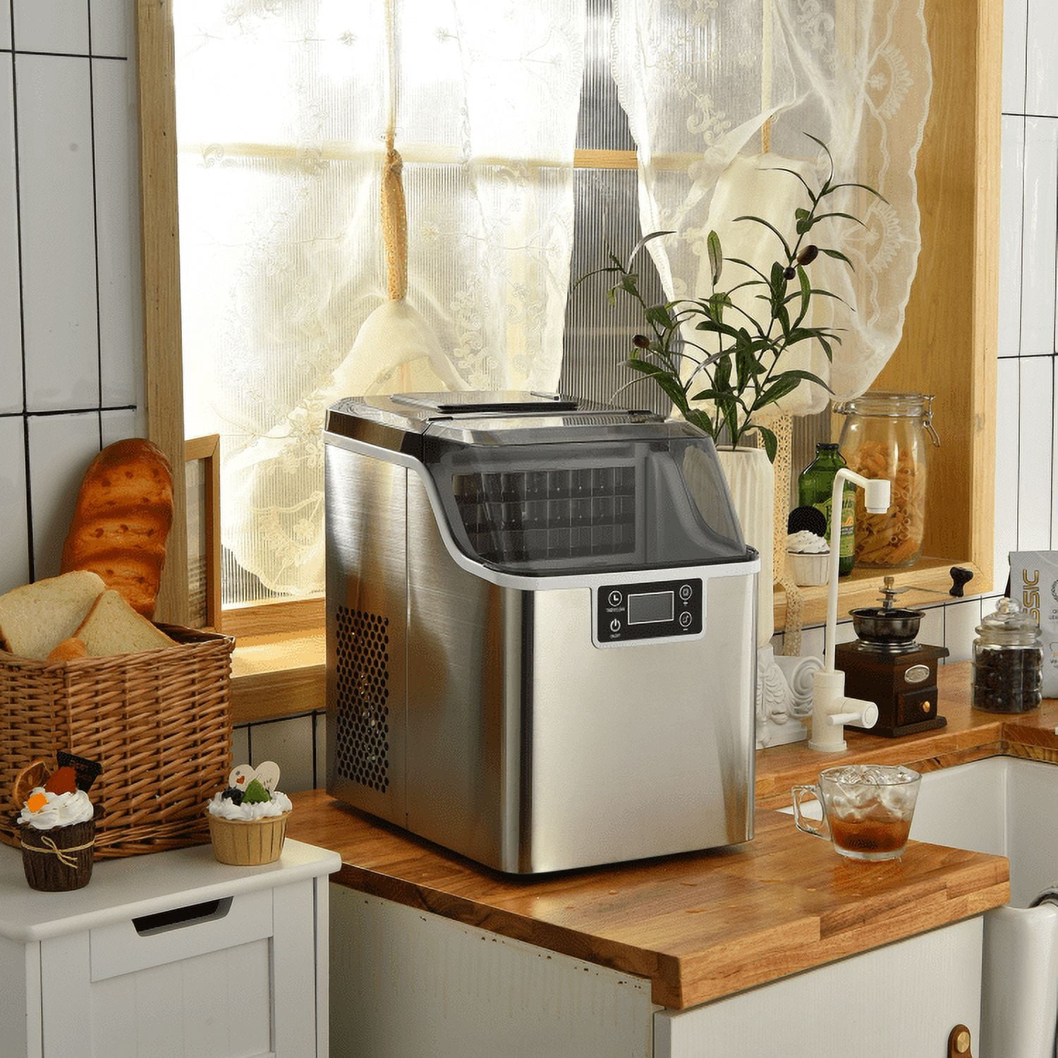 Spaco Electric Countertop Ice Maker with Ice Scoop and Basket-Sliver, Ice Maker Countertop Machine, Electric Ice Maker and Compact Portable Ice Maker, Perfect for Home/Kitchen/Office