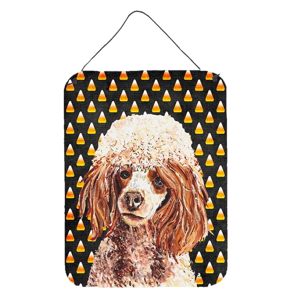 Red Miniature Poodle Candy Corn Halloween Wall or Door Hanging Prints