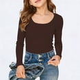 thumbnail image 2 of Rhuody Summer Tops For Girls Long Sleeve Shirts Ribbed Layering Tops U Neck Slim Fit Basic Tee Undershirts Simple Wear Brown 9-10 Years, 2 of 5
