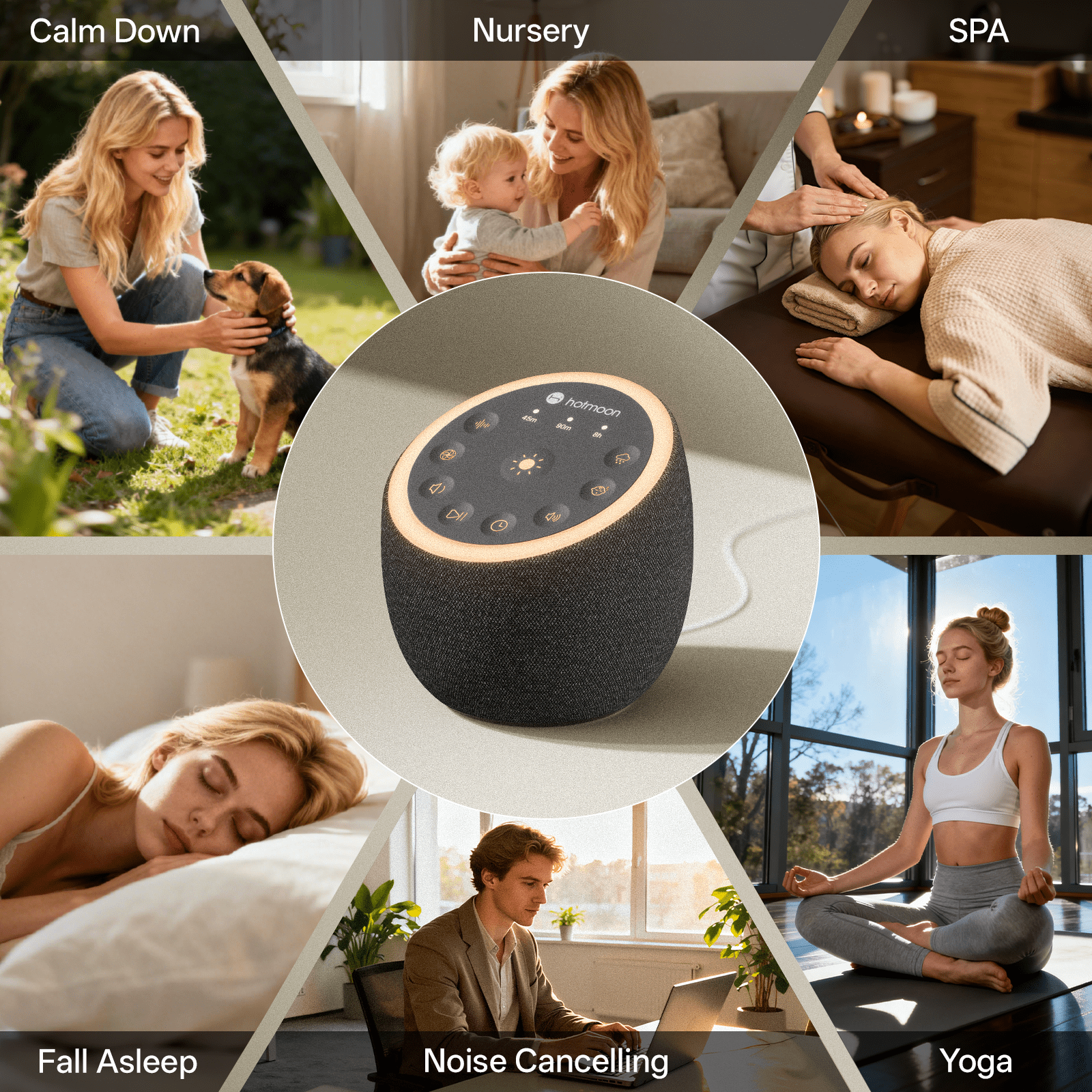 Hotmoon Cocoon 2 White Noise Sound Machine, 40 Soothing Sounds, Dual Speaker, Noise Maker for Sleep, Yoga, Meditation, Plug in, Black