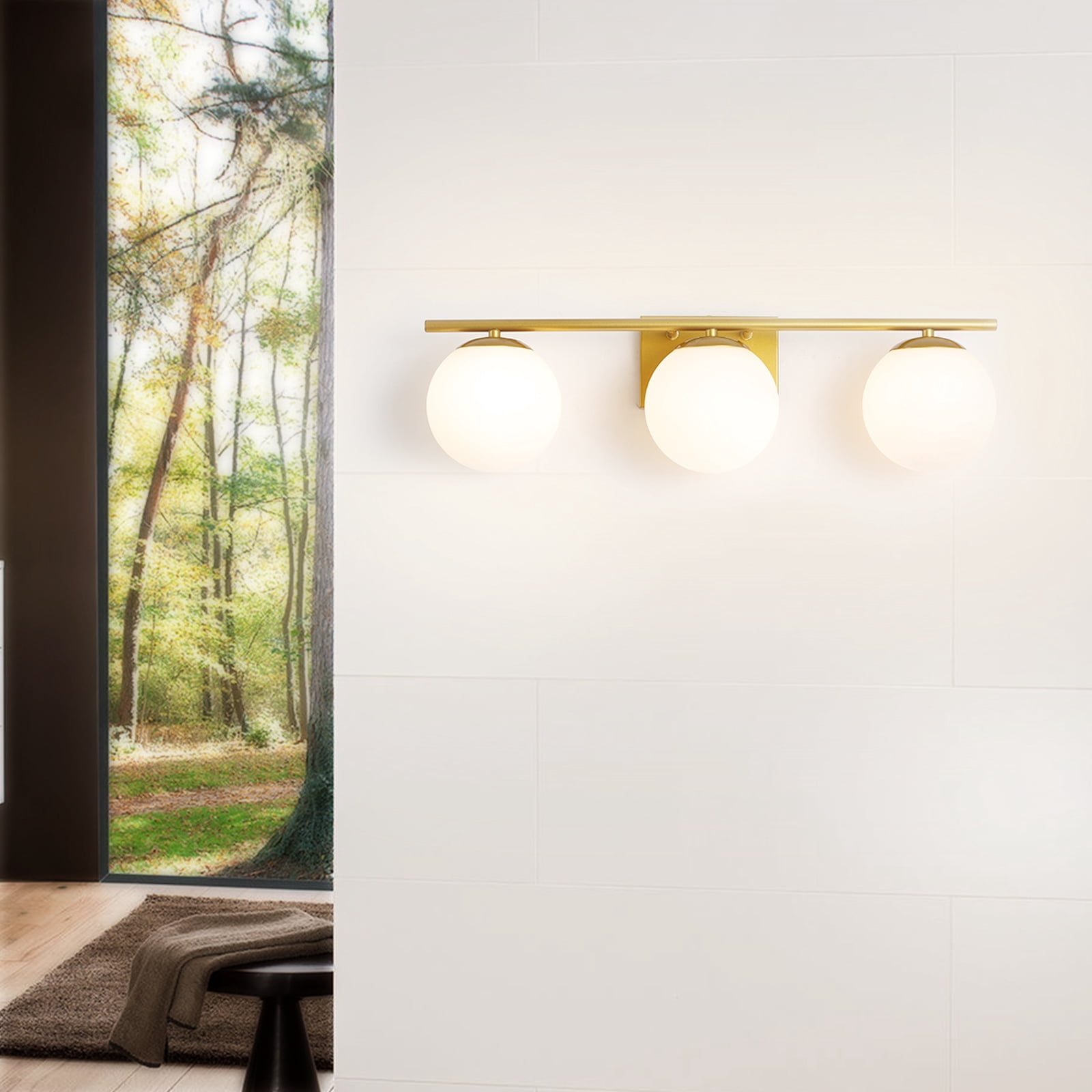 Farmhouse Bathroom Vanity Wall Light Fixture Industrial Rustic Milk White + Gold Used for Bathroom, mMrror-front, Murals, Vanity Table, Art Display, etc.