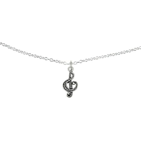 Primal Silver Sterling Silver Antiqued Music Note Charm with 18-inch Cable Chain