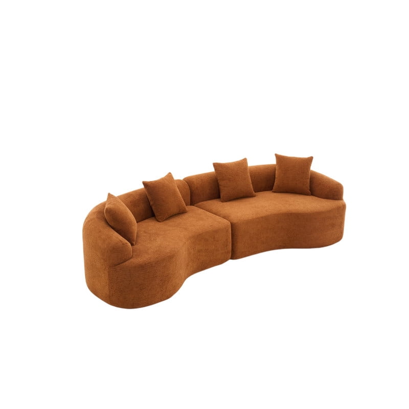 Curved Sectional Sofa with 4 Throw Pillows, Modern Luxury Chenille 4-Seater Cloud Couch with Deep Seat for Living Room, No Assembly Needed