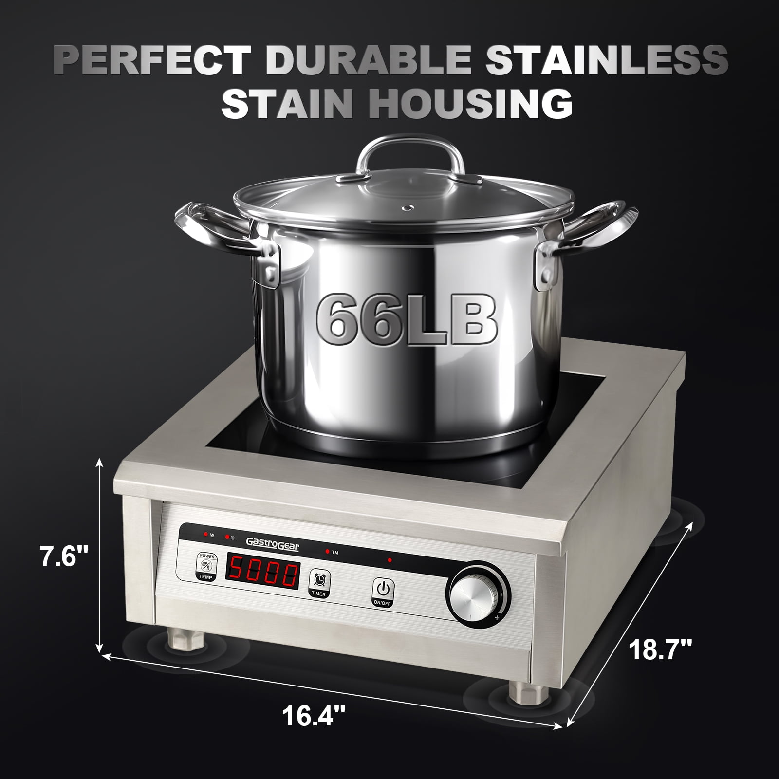 GastroGear 5000W/220V Commercial Induction Cooktop Professional Commercial Range Countertop Burners Hot Plate Electric Stove for Kitchen Restaurant Hotel School ETL-Certified
