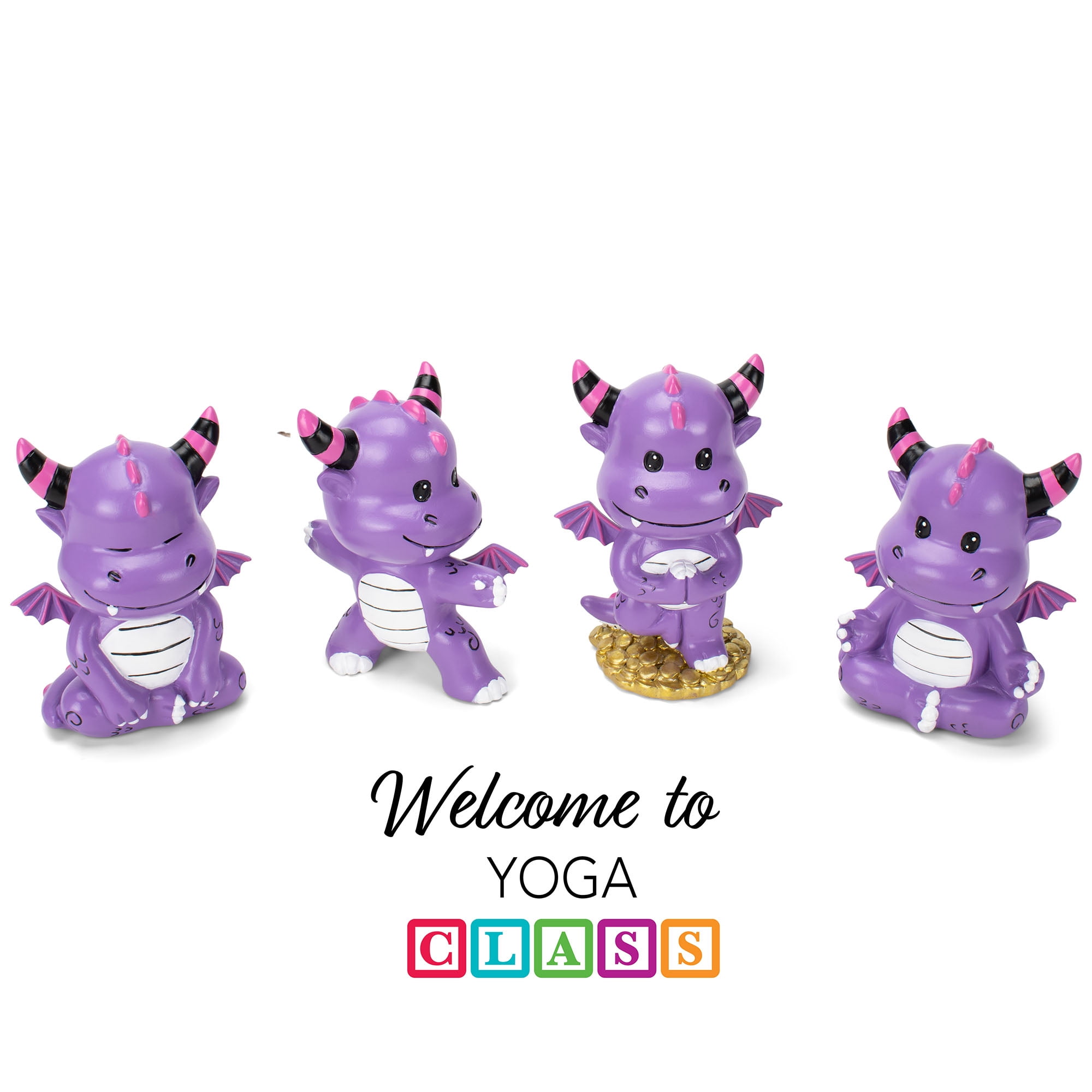 Class Collections Purple Yoga Dragon 4 inch Resin Stone Collectible Figurines Set of 4