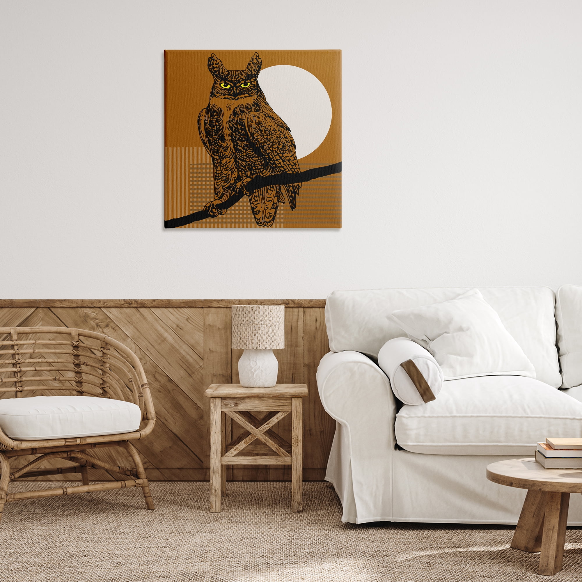 Stupell Industries Horned Owl & Full Moon Animals & Insects Painting Gallery Wrapped Canvas Art Print Wall Art, 30 x 30