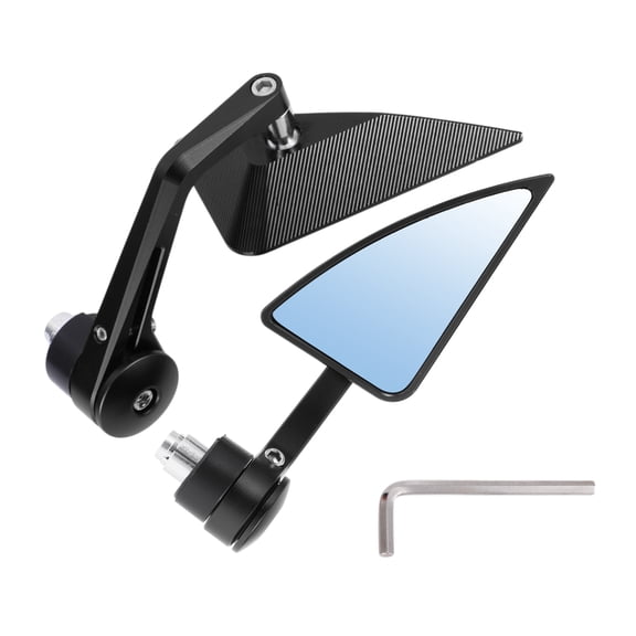 Unique Bargains 1 Set Motorcycle Rear View Mirrors Universal Aluminum Alloy Blue Glass Bar End Side Mirrors Mount Black Triangle L-shaped Short Handle