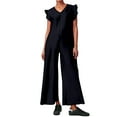 thumbnail image 1 of Mono sin mangas para mujer con pantalones anchos y mangas con volantes - Mezcla de lino, vestido para el trabajo, negocios, bailes y cócteles, 1 of 5