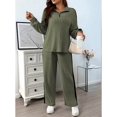 thumbnail image 5 of Women'S 2 Piece Outfits Casual Ribbed Knit Lounge Sets Cozy Half Zip Sweatsuit Sets Wide Leg Jogger Tracksuits Green L, 5 of 8