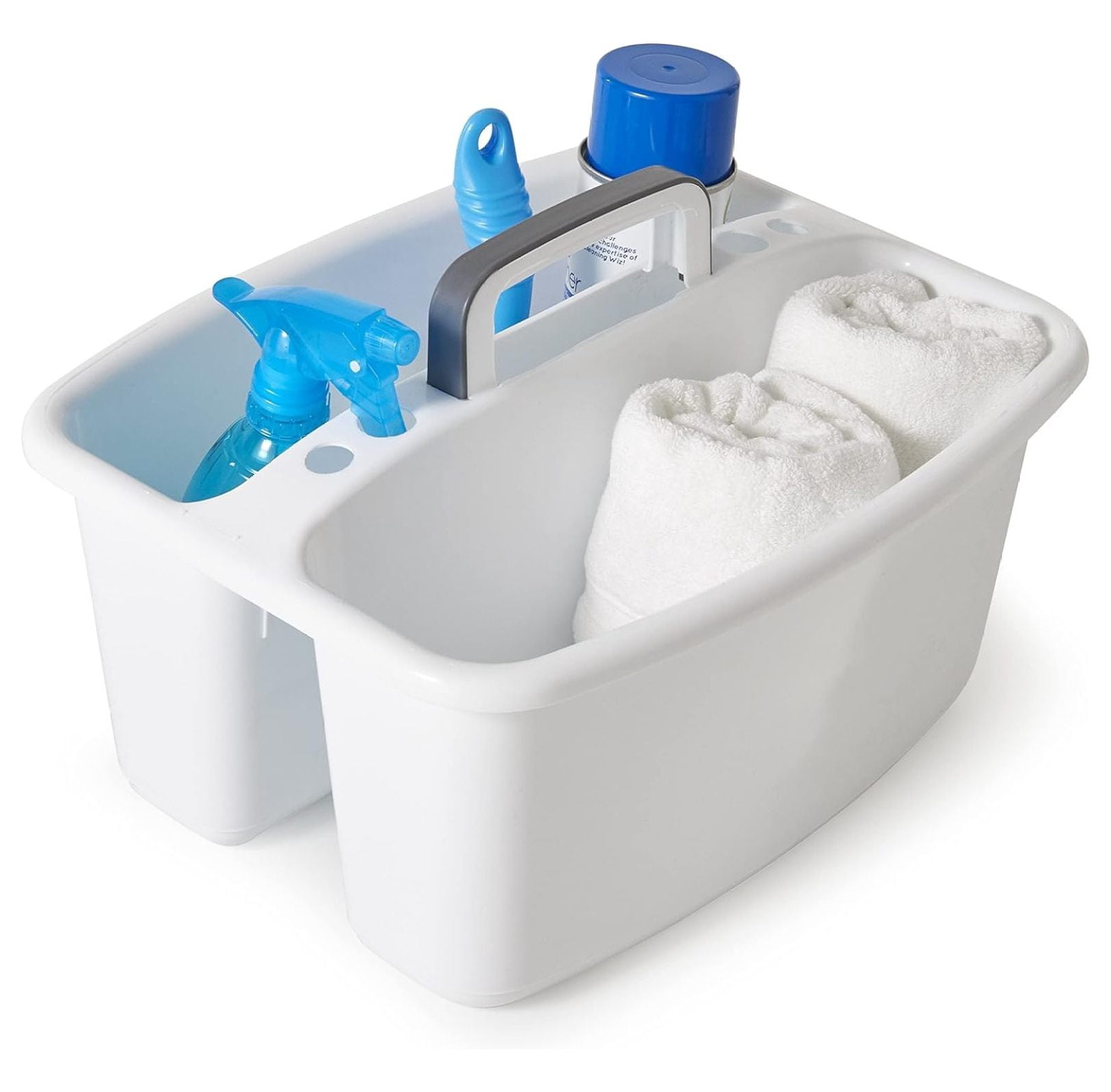 Large Portable Plastic Storage Caddy Tote w/2 Compartments with Handle Under Sink Organizer for Cleaning Supplies, Crafts, Make-up, White (6 Pack)