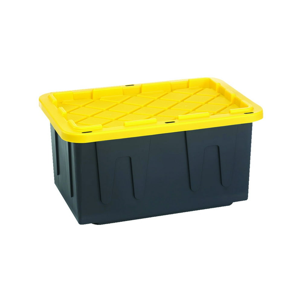 Homz Durabilt 27 Gal. Plastic Storage Tote, Black/Yellow (Set of 4