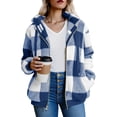 thumbnail image 4 of Women's Lightweight Plaid Shacket Fleece Lined Hooded Jacket Long Sleeve Warm Coat Casual Fall Winter Fashion, 4 of 7