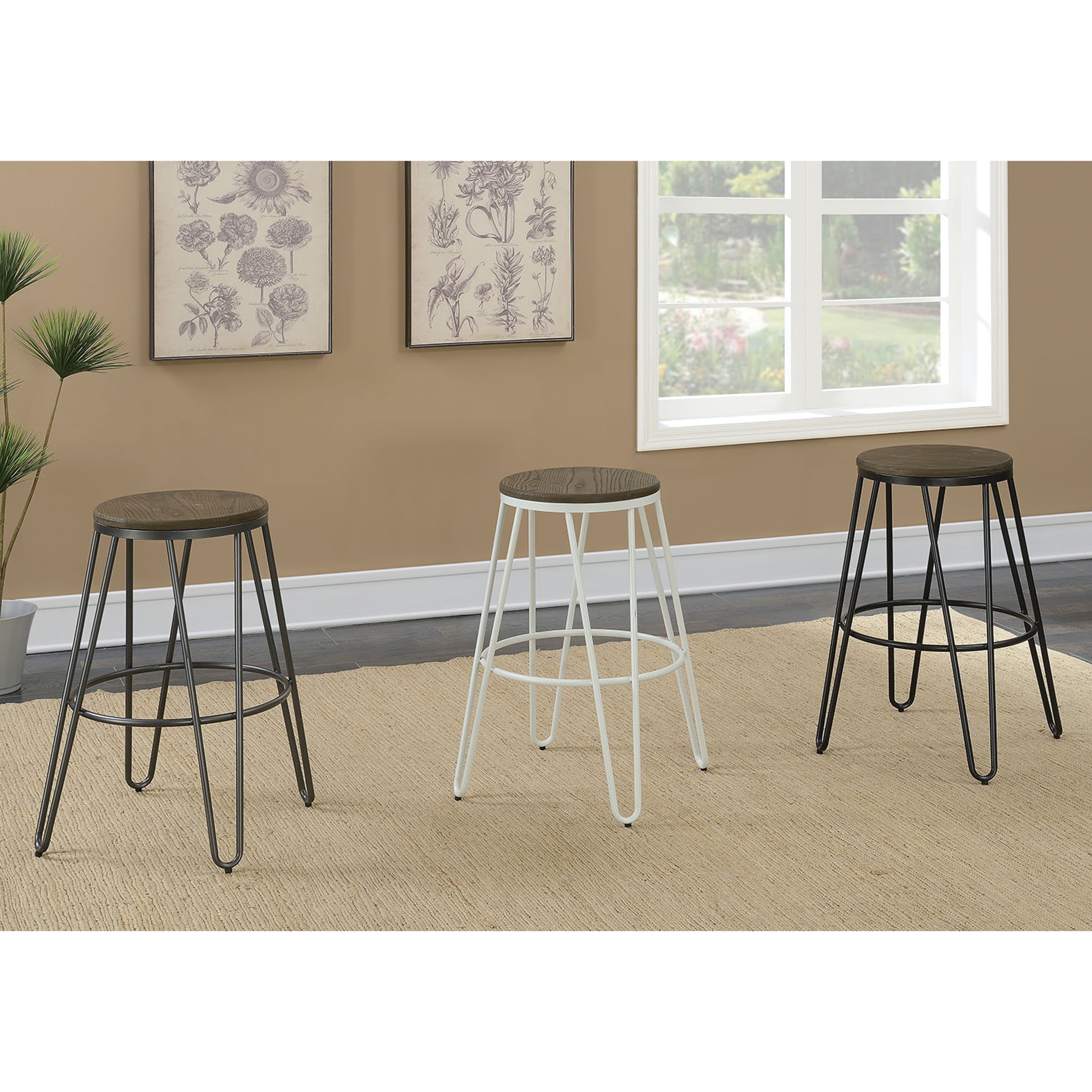 Furniture of America Tailor Industrial 26" Metal Bar Stools - Set of 2, Gun Metal Finish