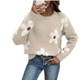 thumbnail image 5 of Yokua Women's Floral Pattern Round Neck Long Sleeve Casual Loose Knit Sweater, 5 of 9