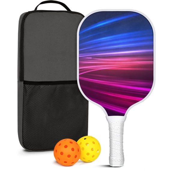 Pickleball Paddles Set Of 1, Fiberglass Surface, Speed, Lightning, Thunder Print, 1 Paddle, 2 Balls & Bag