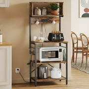 Bestier 60 5-Tier Kitchen Bakers Rack with 3 Outlets 8 S-Hooks Microwave Cart in Rustic