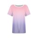 thumbnail image 4 of Blusas para las Mujeres Casual, Rayas Impresas Patchwork Manga Corta Cuello Redondo Top Hecho de 95% Poliéster 5% Spandex para el Verano, Tops Cortos para las Mujeres, 4 of 5
