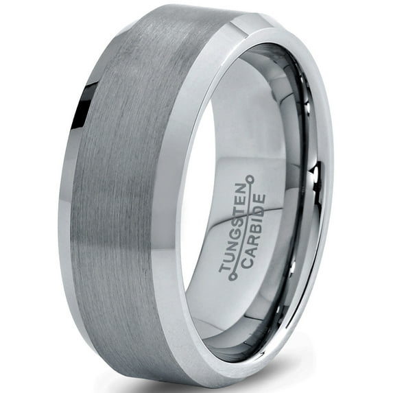Charming Jewelers Tungsten Wedding Band Ring 8mm for Men Women Comfort Fit Beveled Edge Brushed Lifetime Guarantee