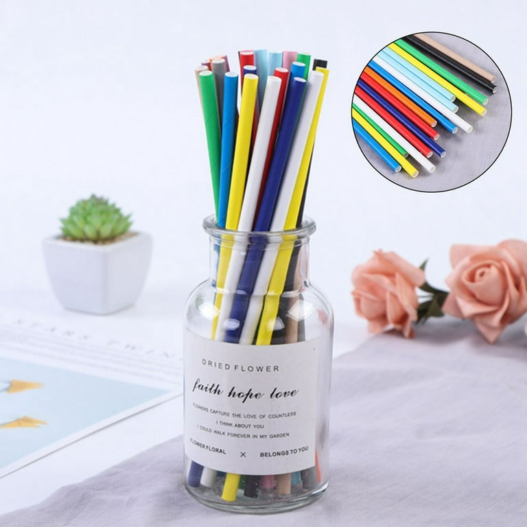 7 Pack Reusable Colored Flower Glass Straws with Cleaning Brushes Durable  Thick