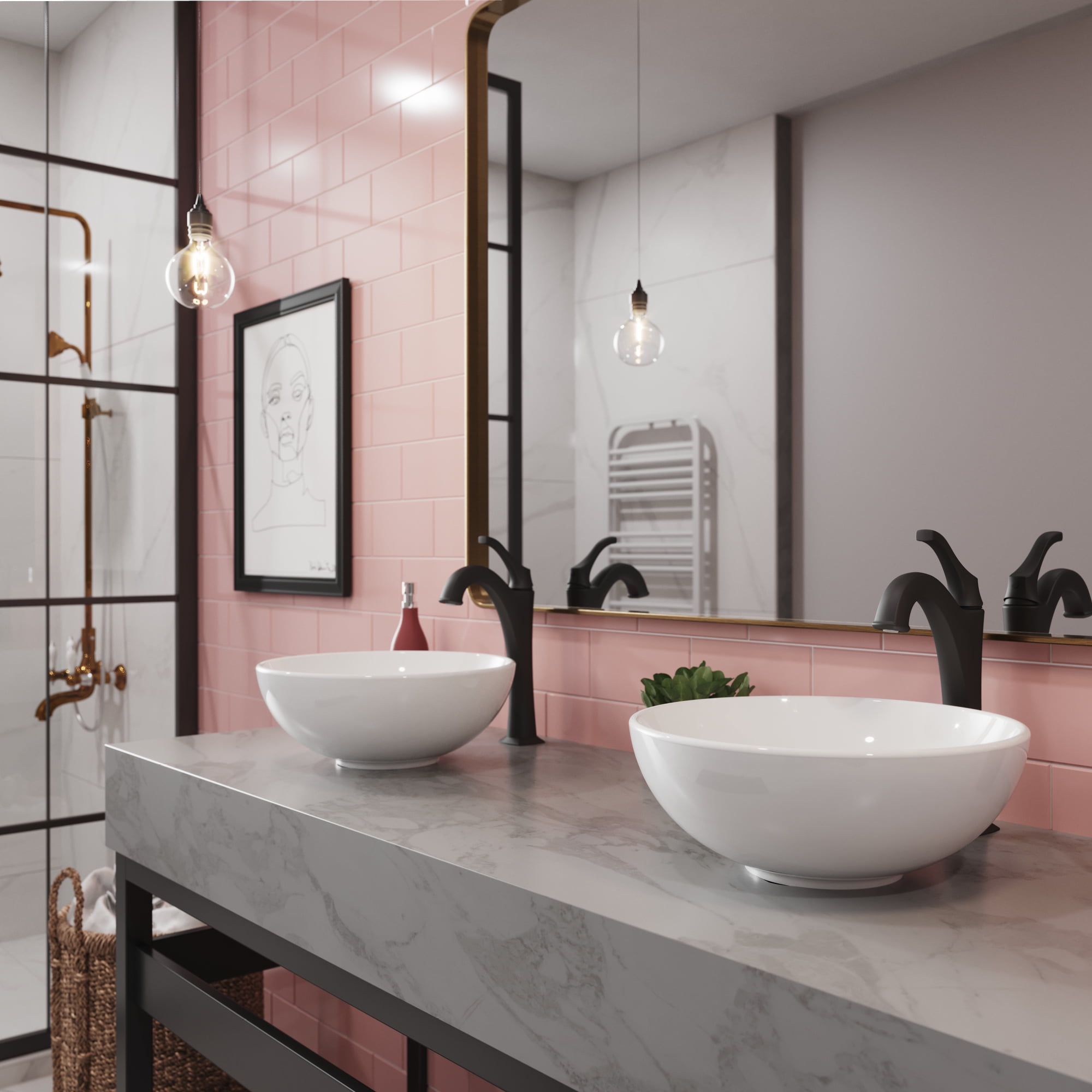 KRAUS Elavo 14-inch Round White Porcelain Ceramic Bathroom Vessel Sink and Matte Black Arlo Faucet Combo Set with Pop-Up Drain