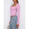 thumbnail image 3 of Women's Sexy Square Neck Long Sleeve Y2K Going Out T Shirt Crop Top, 3 of 6