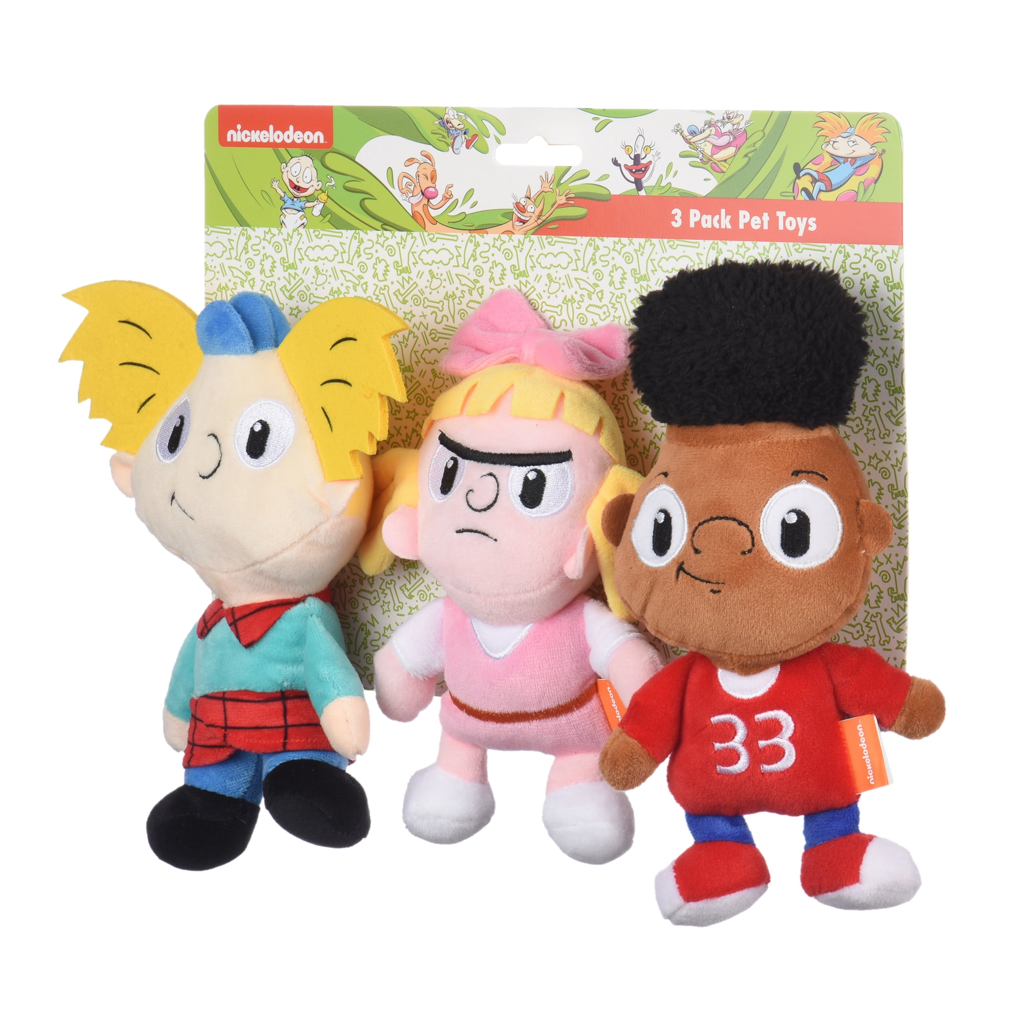 Nickelodeon Hey Arnold 3 Piece Arnold, Helga, Gerald Figure Plush Dog Toys | 6 Inch Soft Fabric Small Dog Toys - Hey Arnold Character Dog Toys for All Dogs from 90s Nickelodeon TV Show
